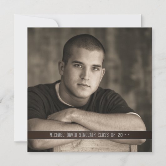 ブラウン レザー ボーイズ フォト 卒業発表 招待状 (正面)