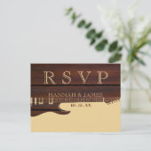 ブラウン&レッドウッドギターウェディングRSVP ポストカード (スタンド正面)
