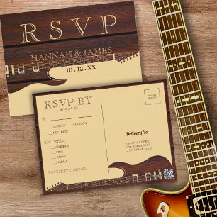 ブラウン&レッドウッドギターウェディングRSVP ポストカード