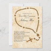 ブラウン·ロザリオ·ビーズズ·ファースト·ホリー·コミュニオン 招待状 (正面)