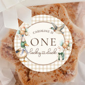 ブラウン・ワン・ラッキーアヒル・バルーン1stバースデーシール ラウンドシール