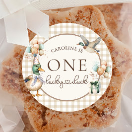 ブラウン・ワン・ラッキーアヒル・バルーン1stバースデーシール ラウンドシール