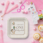 ブラウン・ワン・ラッキーアヒル・バルーン1st誕生日 ペーパープレート (パーティー)