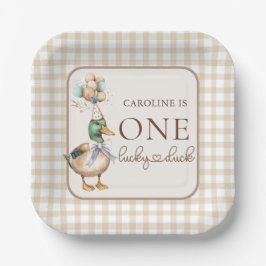 ブラウン・ワン・ラッキーアヒル・バルーン1st誕生日 ペーパープレート