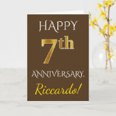 ブラウン、偽ゴールド 7周年 結婚記念日 + 名前 カード (黄色い花)