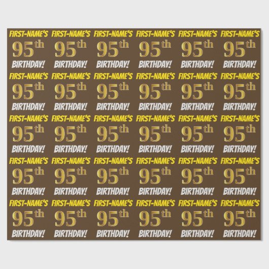 ブラウン、偽/模造金、「95歳の誕生日」 ラッピングペーパー (フラット)