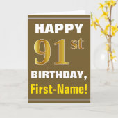 、ブラウン、名刺とのフェイクな金ゴールドの第91誕生日はっきりした カード (黄色い花)