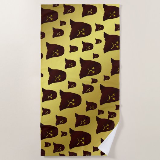 ブラウン，幽霊，ヒープ，顔，金，光沢，パターン， ビーチタオル (正面)