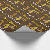 ブラウン、模倣金ゴールドルック"14誕生日" ラッピングペーパー (角)