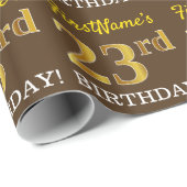 ブラウン、模倣金ゴールドルック"23誕生日" ラッピングペーパー (ロールコーナー)
