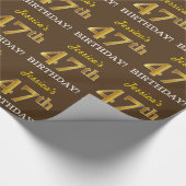 ブラウン、模倣金ゴールドルック"47誕生日" ラッピングペーパー (角)