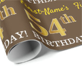 ブラウン、模倣金ゴールドルック"54誕生日" ラッピングペーパー (ロールコーナー)