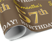 ブラウン、模倣金ゴールドルック"57誕生日" ラッピングペーパー (ロールコーナー)