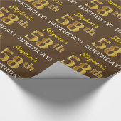 ブラウン、模倣金ゴールドルック"58誕生日" ラッピングペーパー (角)