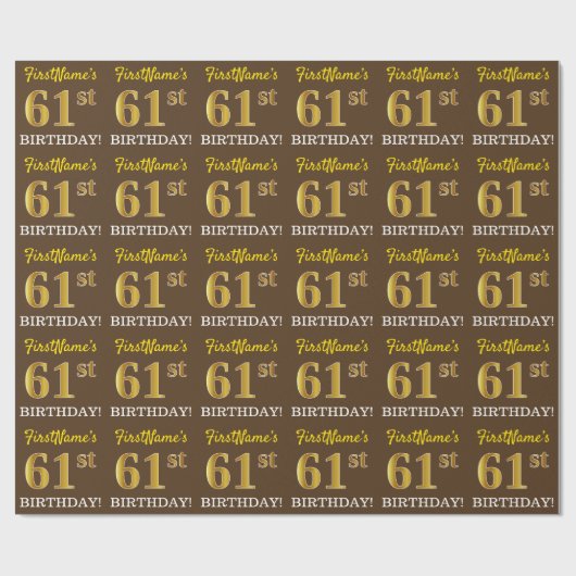 ブラウン、模倣金ゴールドルック"61番目の誕生日" ラッピングペーパー (フラット)