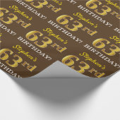 ブラウン、模倣金ゴールドルック"63誕生日" ラッピングペーパー (角)