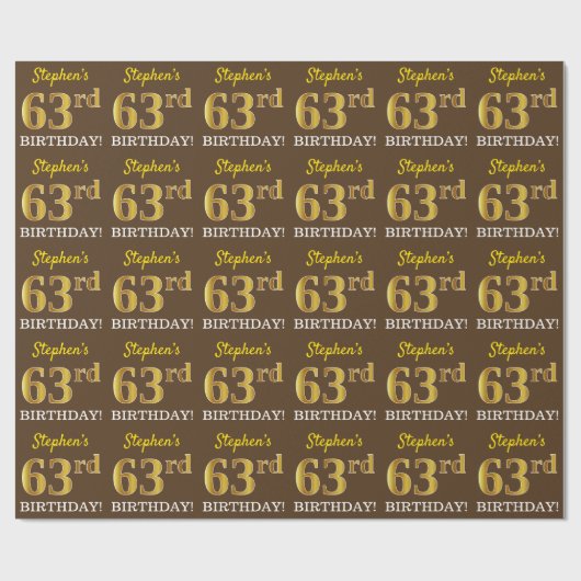 ブラウン、模倣金ゴールドルック"63誕生日" ラッピングペーパー (フラット)
