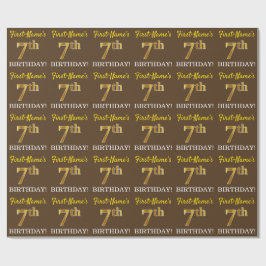 ブラウン、模倣金ゴールドルック"7誕生日" ラッピングペーパー