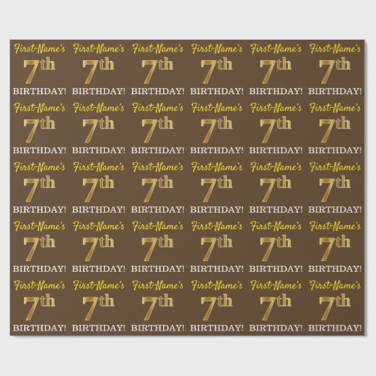 ブラウン、模倣金ゴールドルック"7誕生日" ラッピングペーパー (フラット)