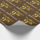 ブラウン、模倣金ゴールドルック"9誕生日" ラッピングペーパー (角)