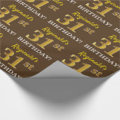 ブラウン、模造金ゴールドルック"31誕生日" ラッピングペーパー (角)