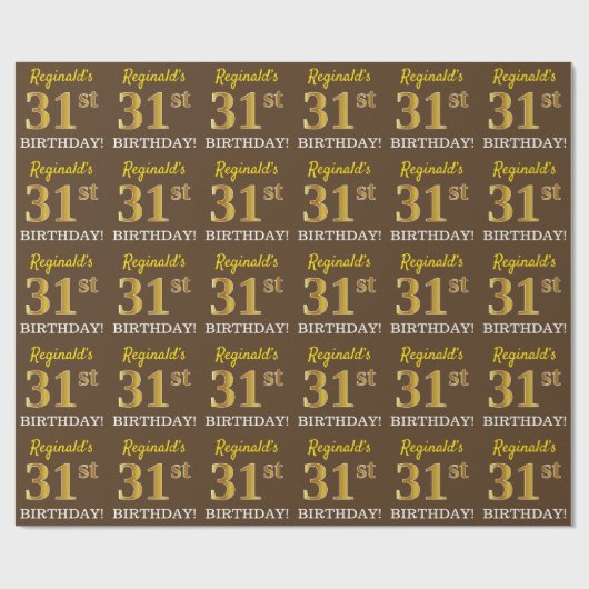 ブラウン、模造金ゴールドルック"31誕生日" ラッピングペーパー (フラット)
