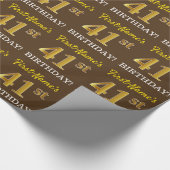 ブラウン、模造金ゴールドルック"41誕生日" ラッピングペーパー (角)