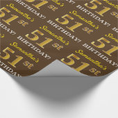 ブラウン、模造金ゴールドルック"51誕生日" ラッピングペーパー (角)
