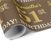 ブラウン、模造金ゴールドルック"51誕生日" ラッピングペーパー (ロールコーナー)