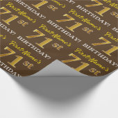 ブラウン、模造金ゴールドルック"71誕生日" ラッピングペーパー (角)