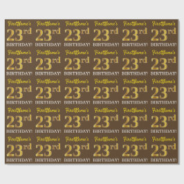 ブラウン、疑似ゴールド調 「23歳の誕生日」 ラッピングペーパー