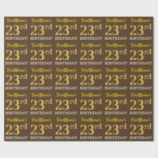 ブラウン、疑似ゴールド調 「23歳の誕生日」 ラッピングペーパー (フラット)