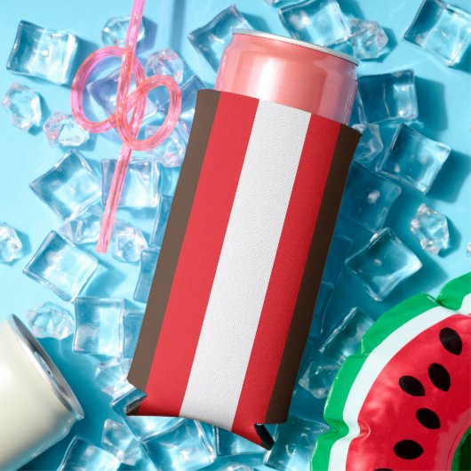 ブラウン、赤と白ストライプ スリム缶クーラー (インサイチュ 夏)