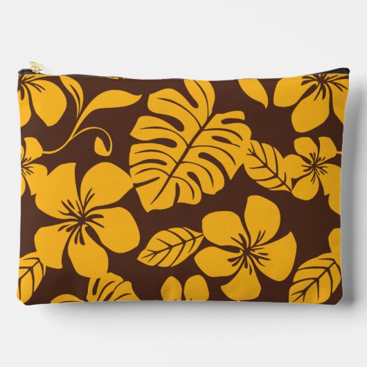 ブラウン/金ゴールドのピンクビキニ模様 アクセサリーポーチ (正面)