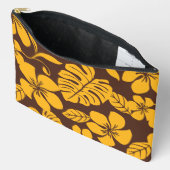 ブラウン/金ゴールドのピンクビキニ模様 アクセサリーポーチ (見開き)