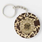 ブラウン&金ゴールドアニマルプリントアンティークチャームイニシャル キーホルダー (正面)