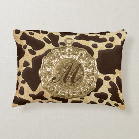 ブラウン&金ゴールドアニマルプリントアンティークチャーム アクセントクッション (裏面)