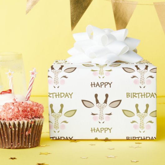 ブラウン&金ゴールドキリン顔誕生日 ラッピングペーパー (誕生日パーティー)