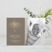 ブラウン、金ゴールドクロス、宗教写真 招待状 (スタンド正面)