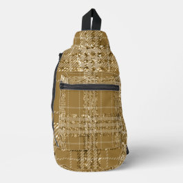 ブラウン&金ゴールドグリッタールックプレイドパターン スリングバッグ