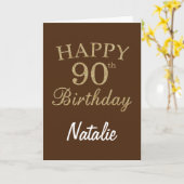 ブラウン/金ゴールドグリッター90番目の誕生日カード カード (黄色い花)