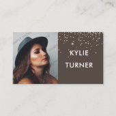 ブラウン |金ゴールドグリッター |写真 | QRコード |ソーシャル 名刺 (正面)