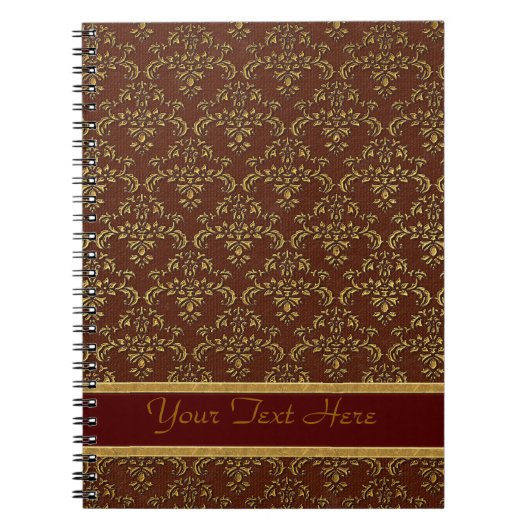 ブラウン&金ゴールドダマスクパターン ノートブック (正面)