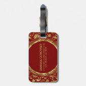ブラウン&金ゴールドダマスクパターン ラゲッジタグ (裏面縦)