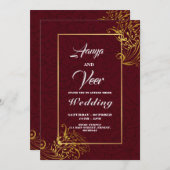 ブラウン&金ゴールドピーコックインディアン結婚式招待状 招待状 (正面/裏面)