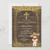 ブラウン&金ゴールドメキシカンチャロのバプテスマ&誕生日 招待状 (正面)