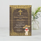 ブラウン&金ゴールドメキシカンチャロのバプテスマ&誕生日 招待状 (スタンド正面)