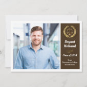 ブラウン&金ゴールドロースクール写真卒業パーティー 招待状 (正面)