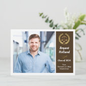 ブラウン&金ゴールドロースクール写真卒業パーティー 招待状 (スタンド正面)