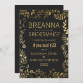 ブラエレガントックとイエローの金ゴールドフローラ 招待状 (正面/裏面)